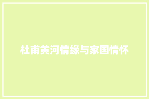 杜甫黄河情缘与家国情怀