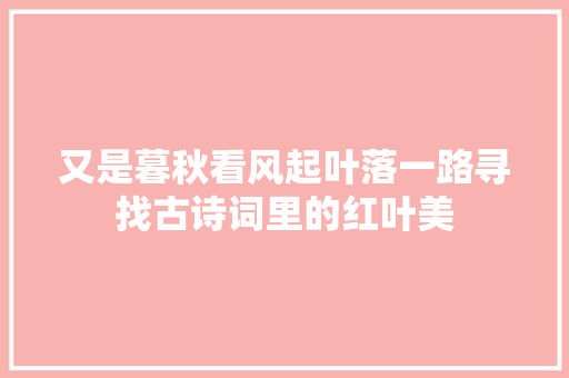 又是暮秋看风起叶落一路寻找古诗词里的红叶美