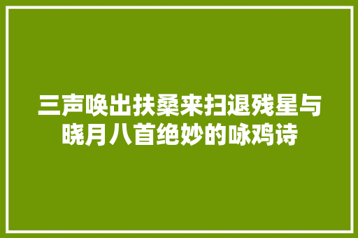 三声唤出扶桑来扫退残星与晓月八首绝妙的咏鸡诗