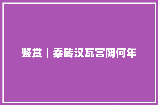 鉴赏｜秦砖汉瓦宫阙何年