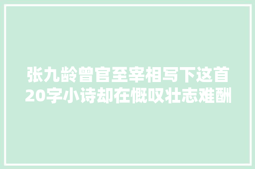 张九龄曾官至宰相写下这首20字小诗却在慨叹壮志难酬