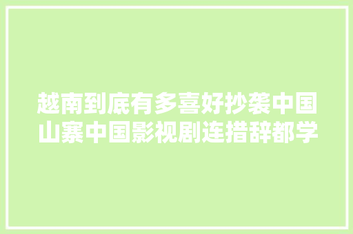 越南到底有多喜好抄袭中国山寨中国影视剧连措辞都学的粤语