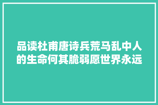 品读杜甫唐诗兵荒马乱中人的生命何其脆弱愿世界永远没有战役