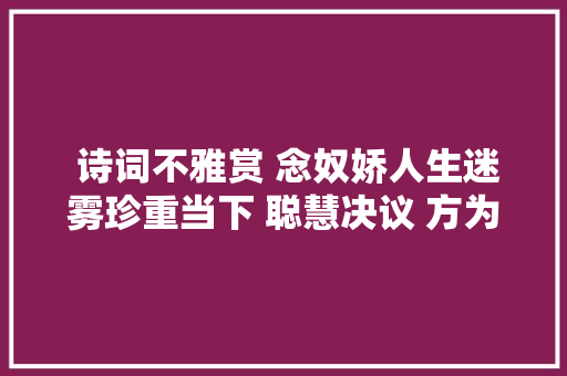  诗词不雅赏 念奴娇人生迷雾珍重当下 聪慧决议 方为人生真谛