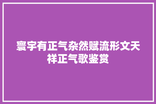 寰宇有正气杂然赋流形文天祥正气歌鉴赏