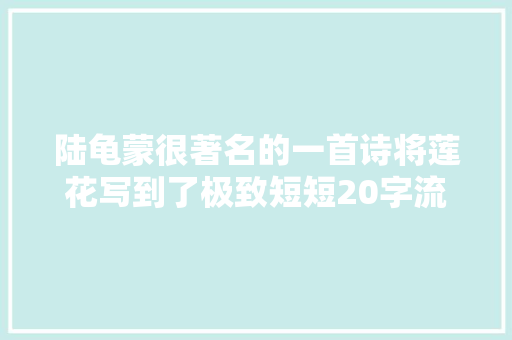 陆龟蒙很著名的一首诗将莲花写到了极致短短20字流传1000多年