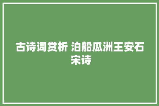古诗词赏析 泊船瓜洲王安石 宋诗
