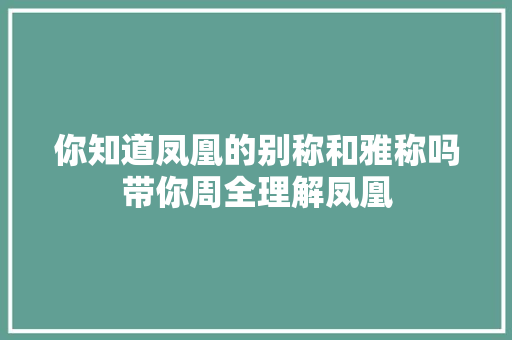 你知道凤凰的别称和雅称吗带你周全理解凤凰