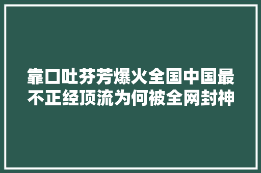 靠口吐芬芳爆火全国中国最不正经顶流为何被全网封神
