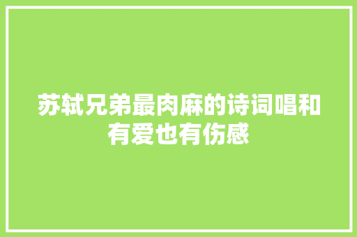 苏轼兄弟最肉麻的诗词唱和有爱也有伤感