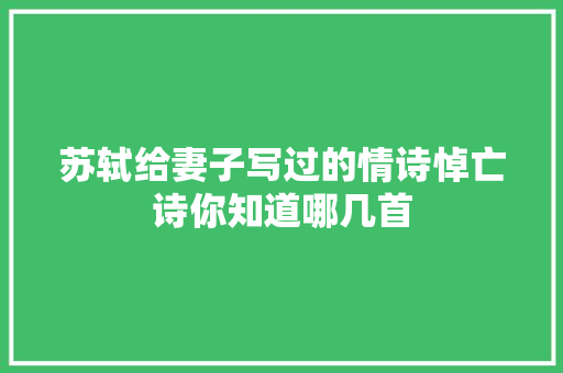 苏轼给妻子写过的情诗悼亡诗你知道哪几首