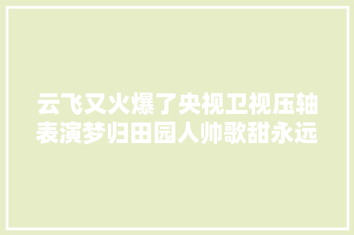 云飞又火爆了央视卫视压轴表演梦归田园人帅歌甜永远