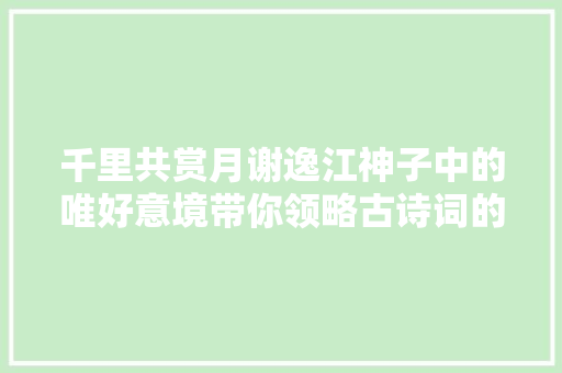千里共赏月谢逸江神子中的唯好意境带你领略古诗词的