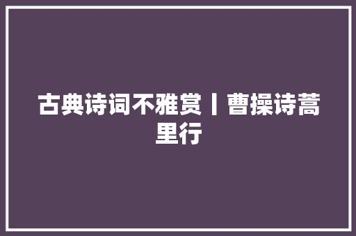 古典诗词不雅赏丨曹操诗蒿里行