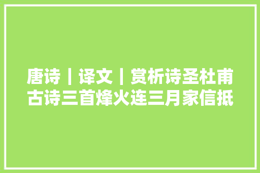 唐诗｜译文｜赏析诗圣杜甫古诗三首烽火连三月家信抵万金。