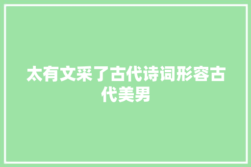 太有文采了古代诗词形容古代美男