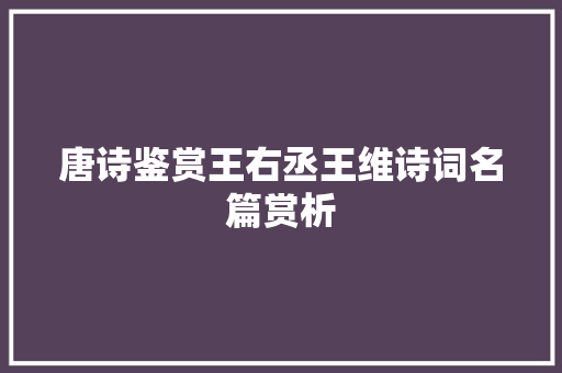 唐诗鉴赏王右丞王维诗词名篇赏析