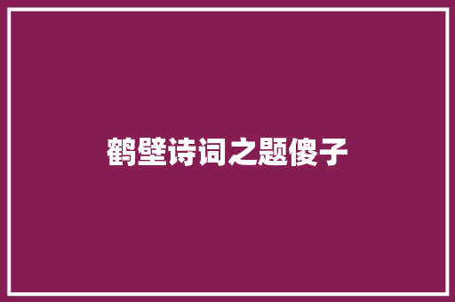 鹤壁诗词之题傻子