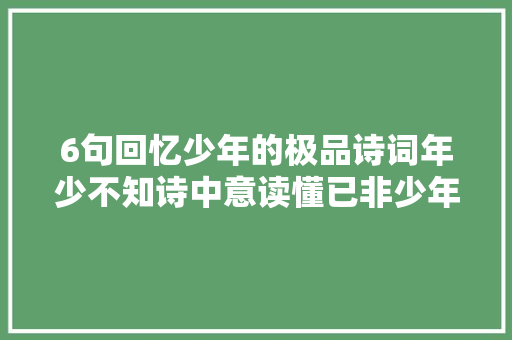 6句回忆少年的极品诗词年少不知诗中意读懂已非少年时