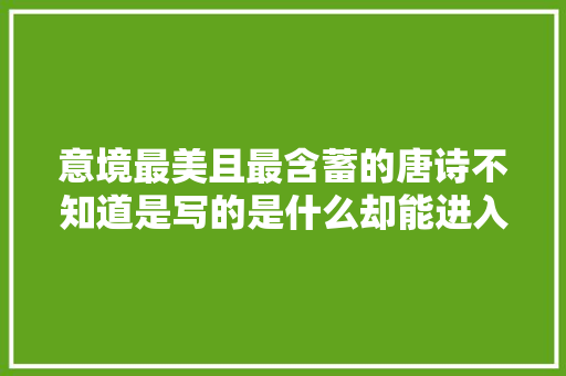 意境最美且最含蓄的唐诗不知道是写的是什么却能进入你的心中