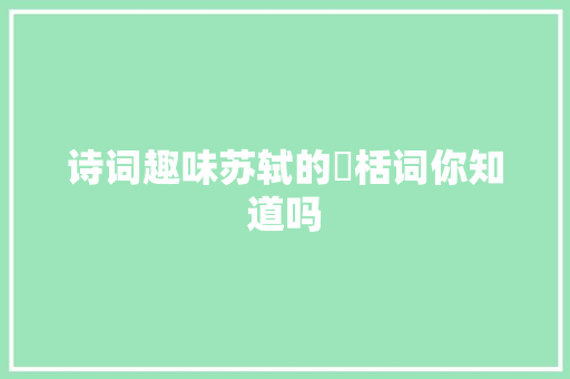诗词趣味苏轼的檃栝词你知道吗