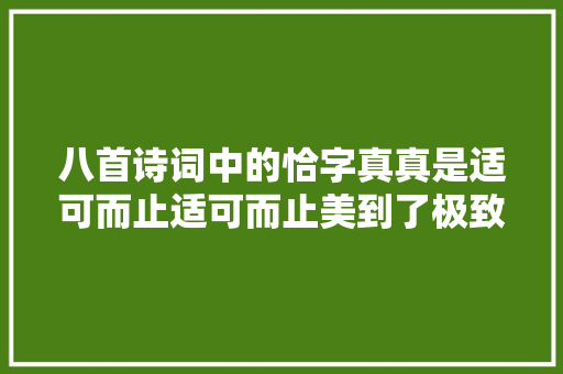 八首诗词中的恰字真真是适可而止适可而止美到了极致