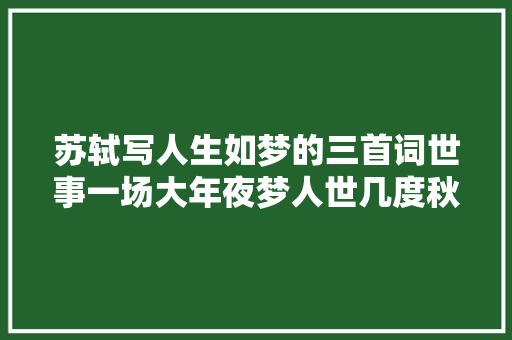 苏轼写人生如梦的三首词世事一场大年夜梦人世几度秋凉