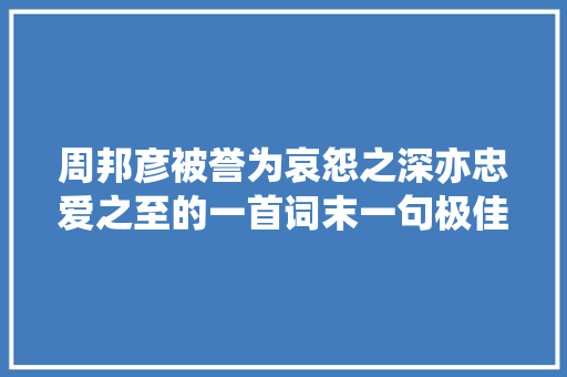 周邦彦被誉为哀怨之深亦忠爱之至的一首词末一句极佳