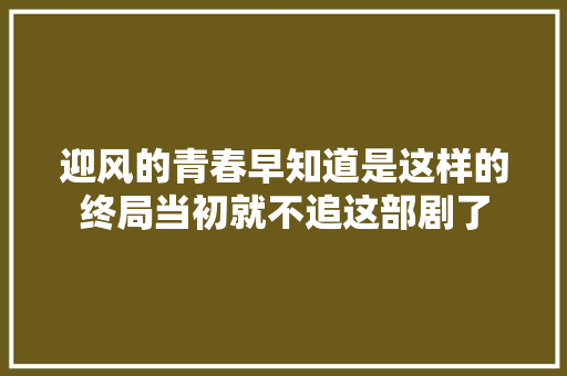 迎风的青春早知道是这样的终局当初就不追这部剧了
