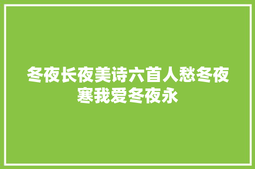 冬夜长夜美诗六首人愁冬夜寒我爱冬夜永