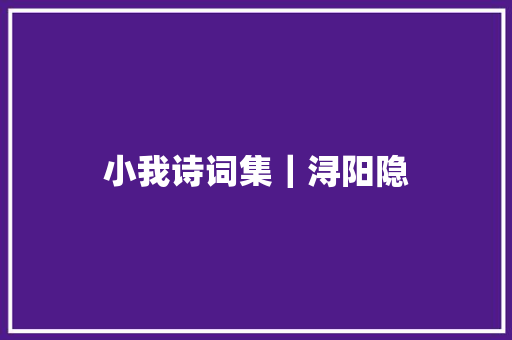 小我诗词集｜浔阳隐