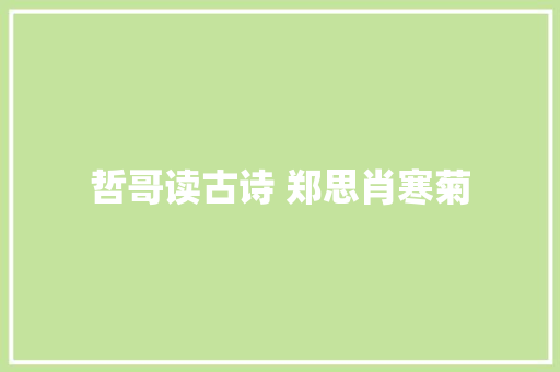 哲哥读古诗 郑思肖寒菊