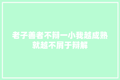 老子善者不辩一小我越成熟就越不屑于辩解