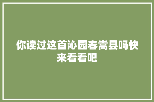 你读过这首沁园春嵩县吗快来看看吧