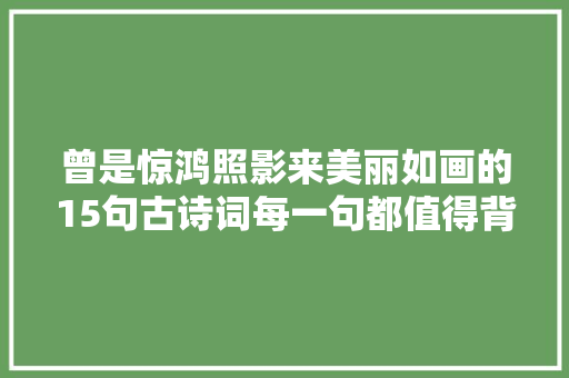 曾是惊鸿照影来美丽如画的15句古诗词每一句都值得背诵