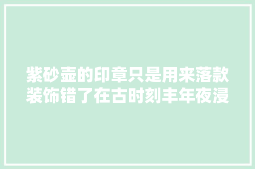 紫砂壶的印章只是用来落款装饰错了在古时刻丰年夜浸染