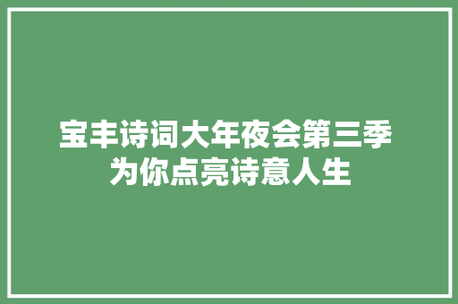 宝丰诗词大年夜会第三季 为你点亮诗意人生