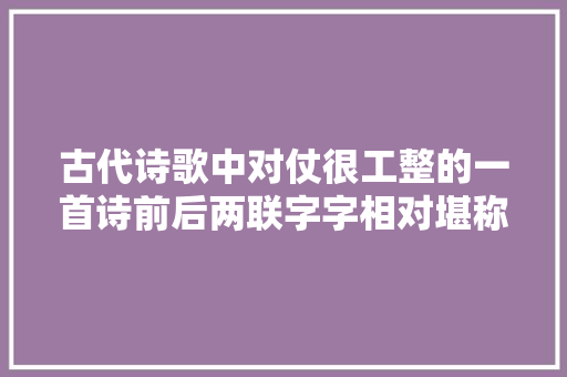 古代诗歌中对仗很工整的一首诗前后两联字字相对堪称天衣无缝