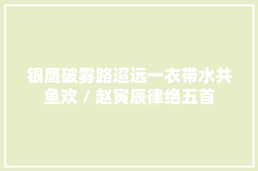 银鹰破雾路迢远一衣带水共鱼欢 / 赵寅辰律绝五首