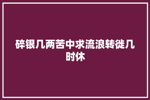碎银几两苦中求流浪转徙几时休