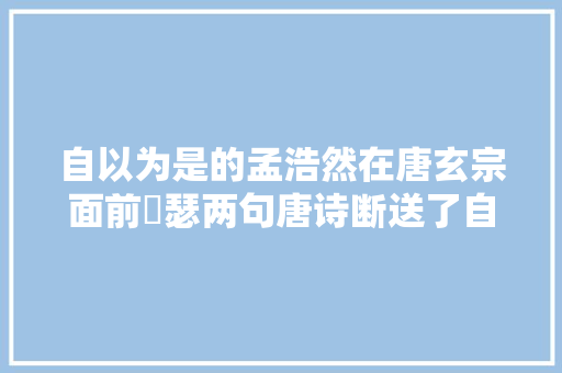 自以为是的孟浩然在唐玄宗面前嘚瑟两句唐诗断送了自己的仕途