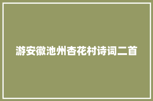 游安徽池州杏花村诗词二首