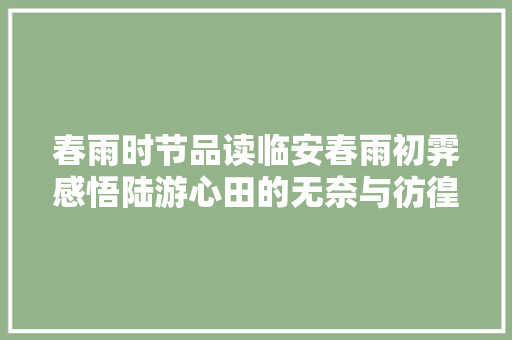 春雨时节品读临安春雨初霁感悟陆游心田的无奈与彷徨