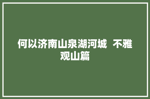 何以济南山泉湖河城  不雅观山篇 何以济南山泉湖河城  不雅观山篇