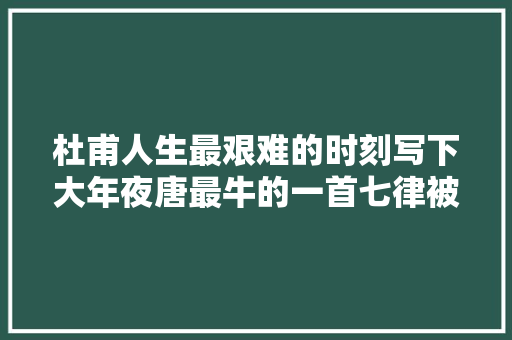 杜甫人生最艰难的时刻写下大年夜唐最牛的一首七律被誉为古今第一