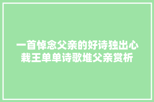 一首悼念父亲的好诗独出心栽王单单诗歌堆父亲赏析