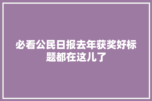 必看公民日报去年获奖好标题都在这儿了