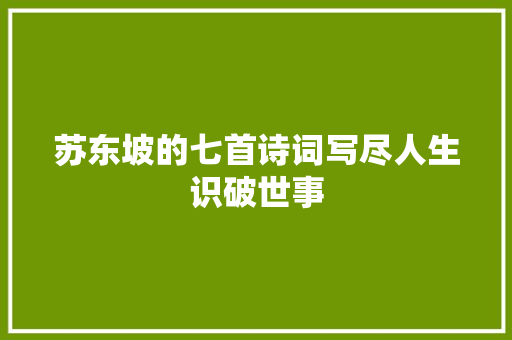 苏东坡的七首诗词写尽人生识破世事