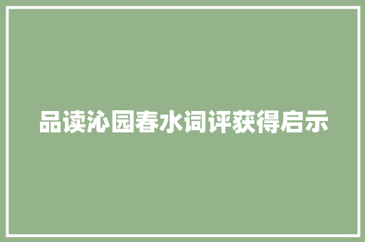 品读沁园春水词评获得启示