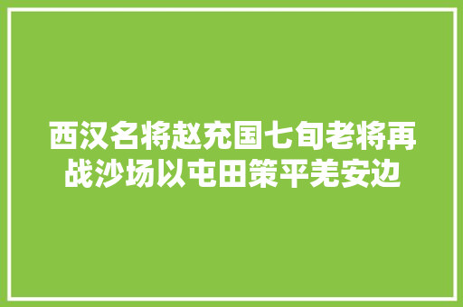 西汉名将赵充国七旬老将再战沙场以屯田策平羌安边